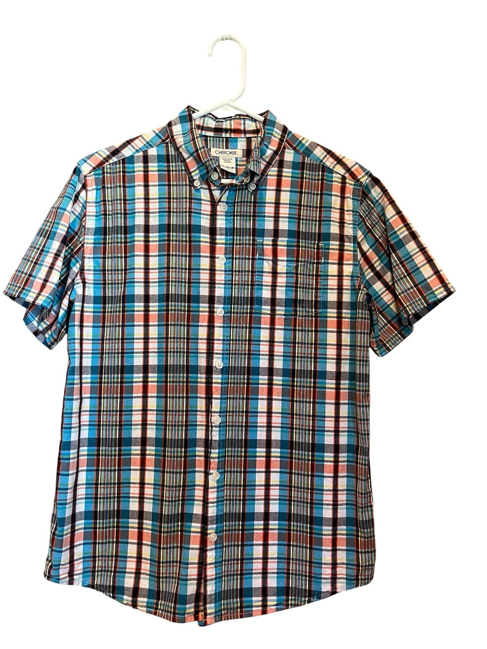 Cherokee Short Sleeve Plaid Shirt - Teal & Orange